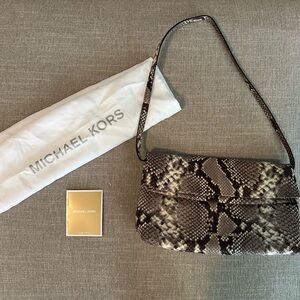 Michael Kors Daria Foldover Clutch Snake Print Shoulder Bag - Brown